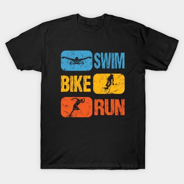 Swim Bike Run - Vintage Triathlon T-Shirt by TheInkElephant